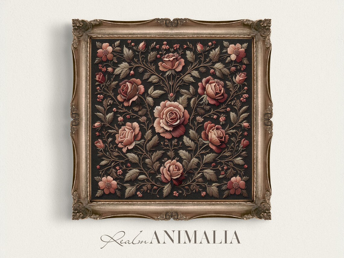 Vintage Embroidery Floral Botanical Wall Art Print