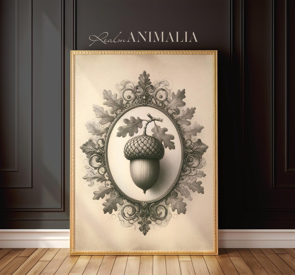 Acorn Sketch Art Print, Vintage Autumn Botanical - Image 2