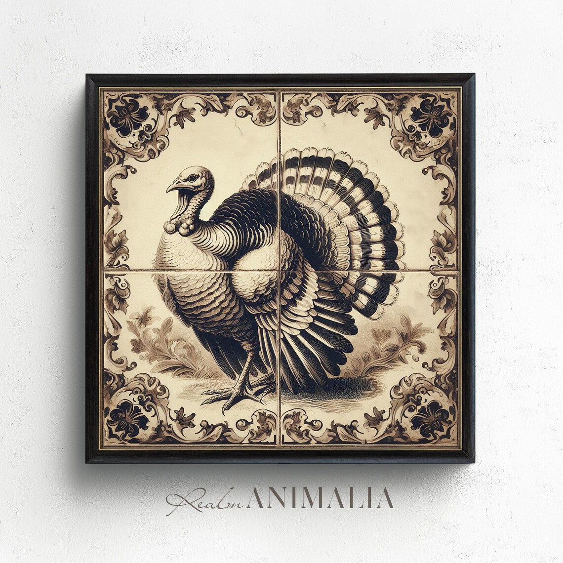 Thanksgiving Square Turkey Vintage Delft Art Print - Image 2