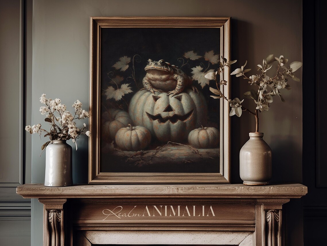 Toad On Jack O Lantern Art Print, Vintage Halloween - Image 3