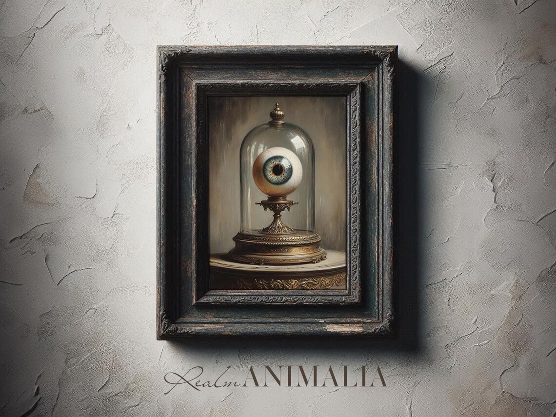 Giant Eyeball Under Glass Cloche Dark Victorian Still Life Art Print - Image 2
