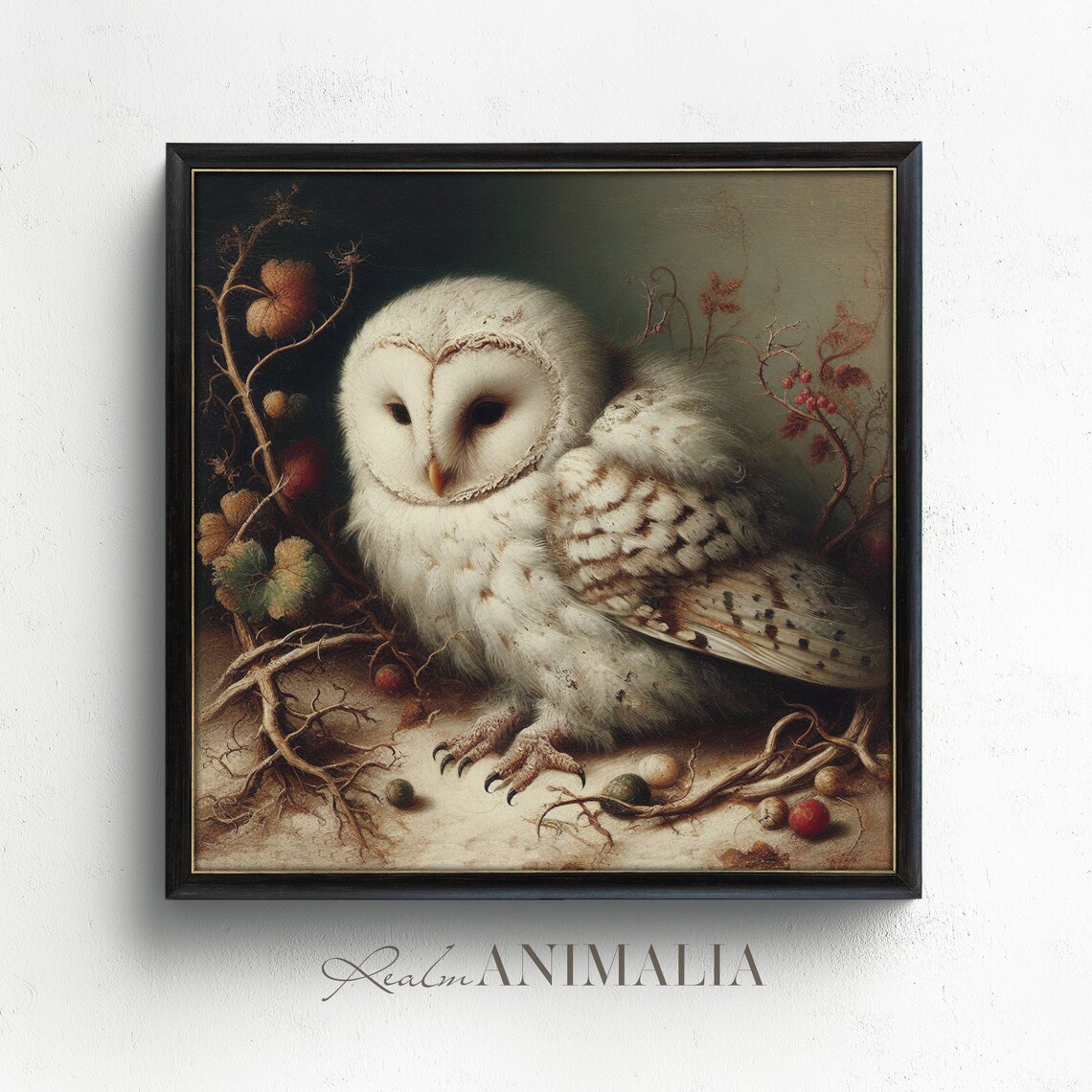 White Owl Vintage Bird Art Print, Cottagecore Decor - Image 2