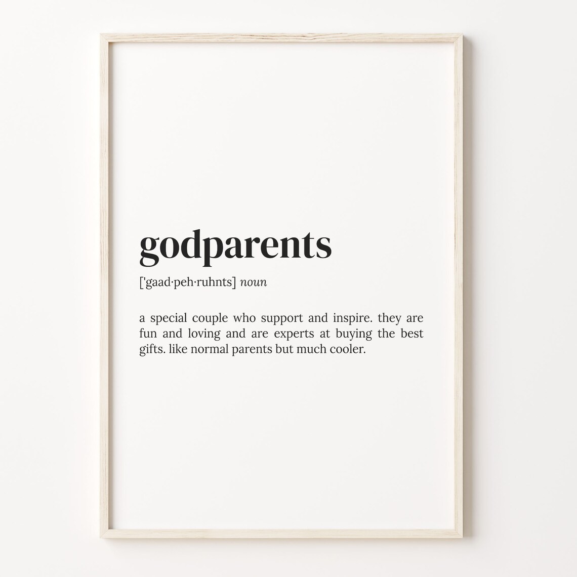 Godparents Definition Print, Dictionary Quote Poster