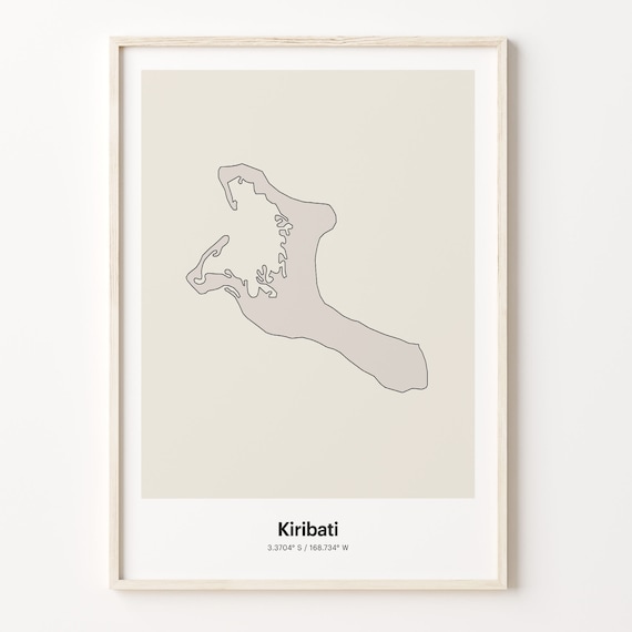 Kiribati Minimalist Country Map Line Art Coordinates Wall Poster