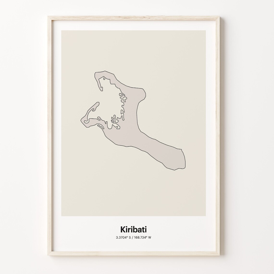 Kiribati Minimalist Country Map Line Art Coordinates Wall Poster