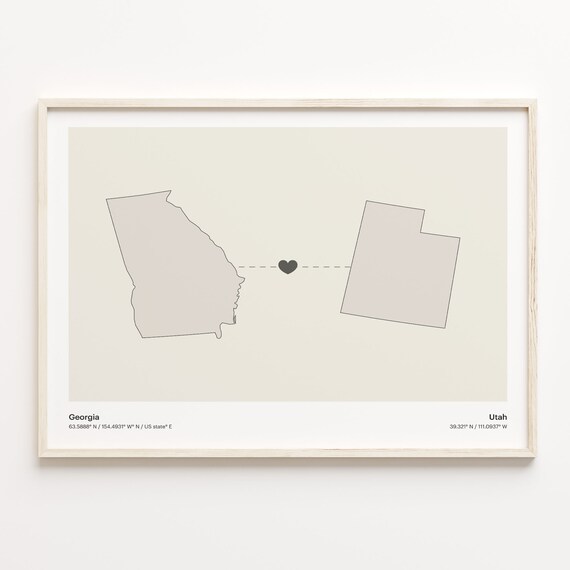 Georgia To Utah Minimalist Long Distance Love Connection Poster