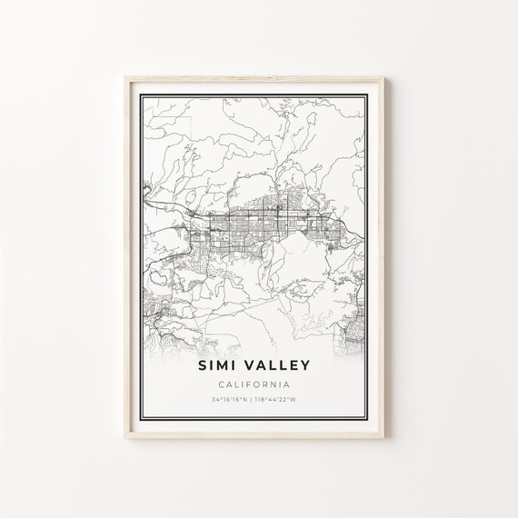 Simi Valley City Map Art Poster, Scandi Style