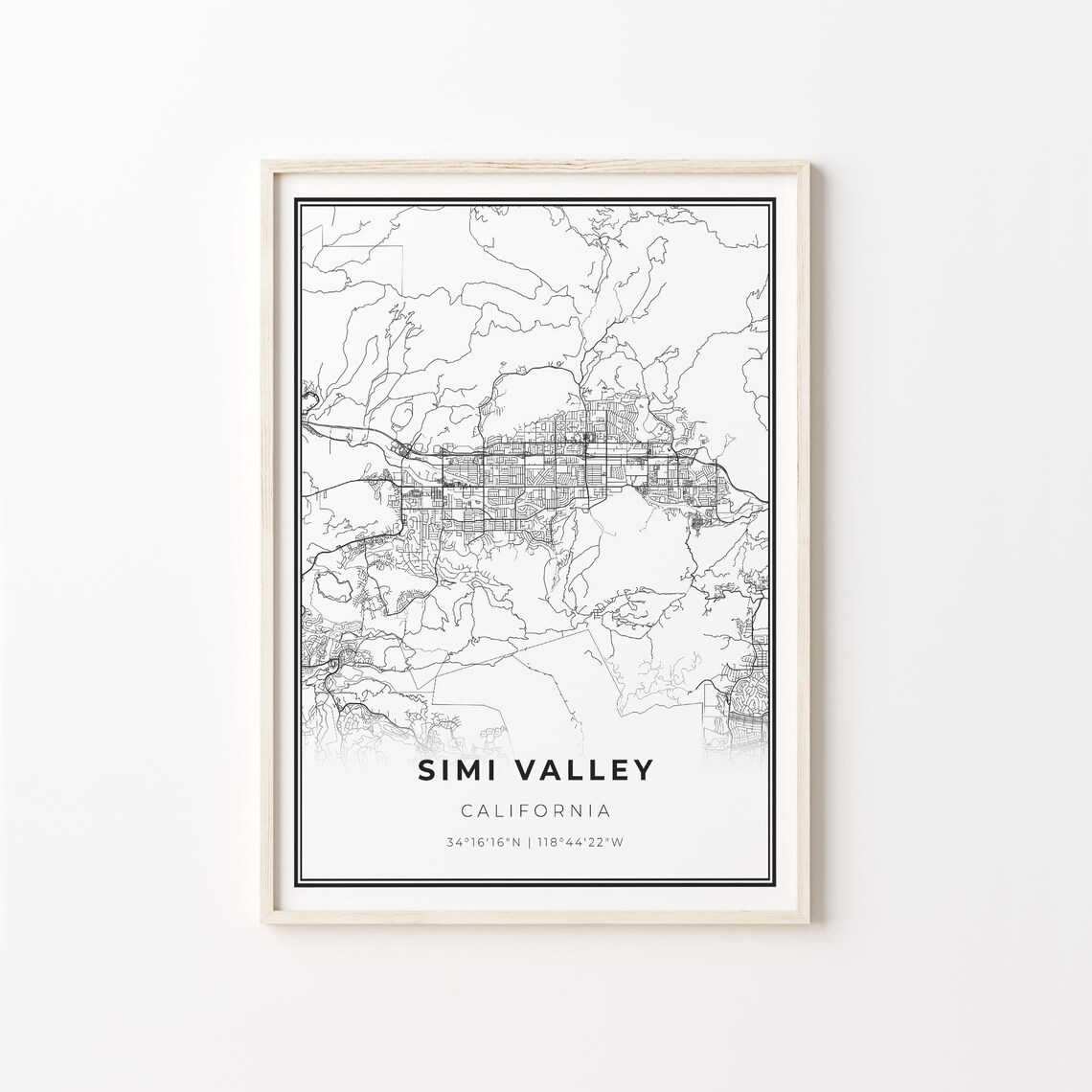 Simi Valley City Map Art Poster, Scandi Style