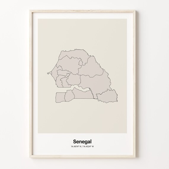 Senegal Minimalist Country Map With Coordinates Line Art Poster
