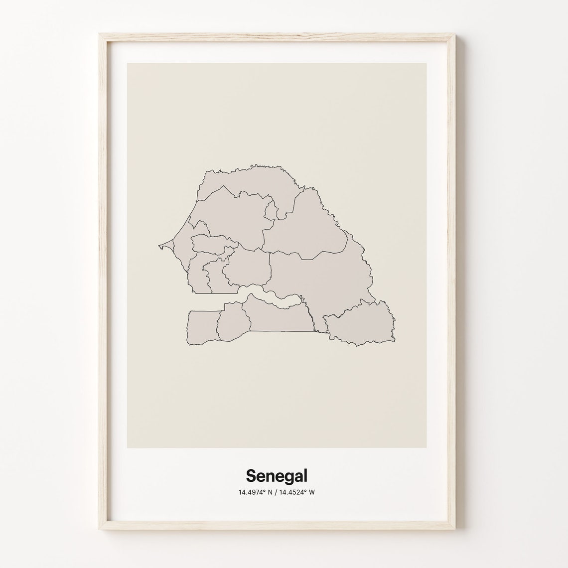 Senegal Minimalist Country Map With Coordinates Line Art Poster