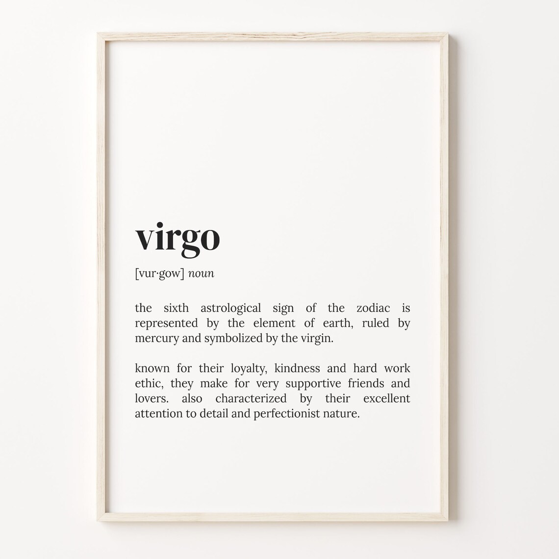 Virgo Definition Dictionary Poster, Zodiac Sign Print