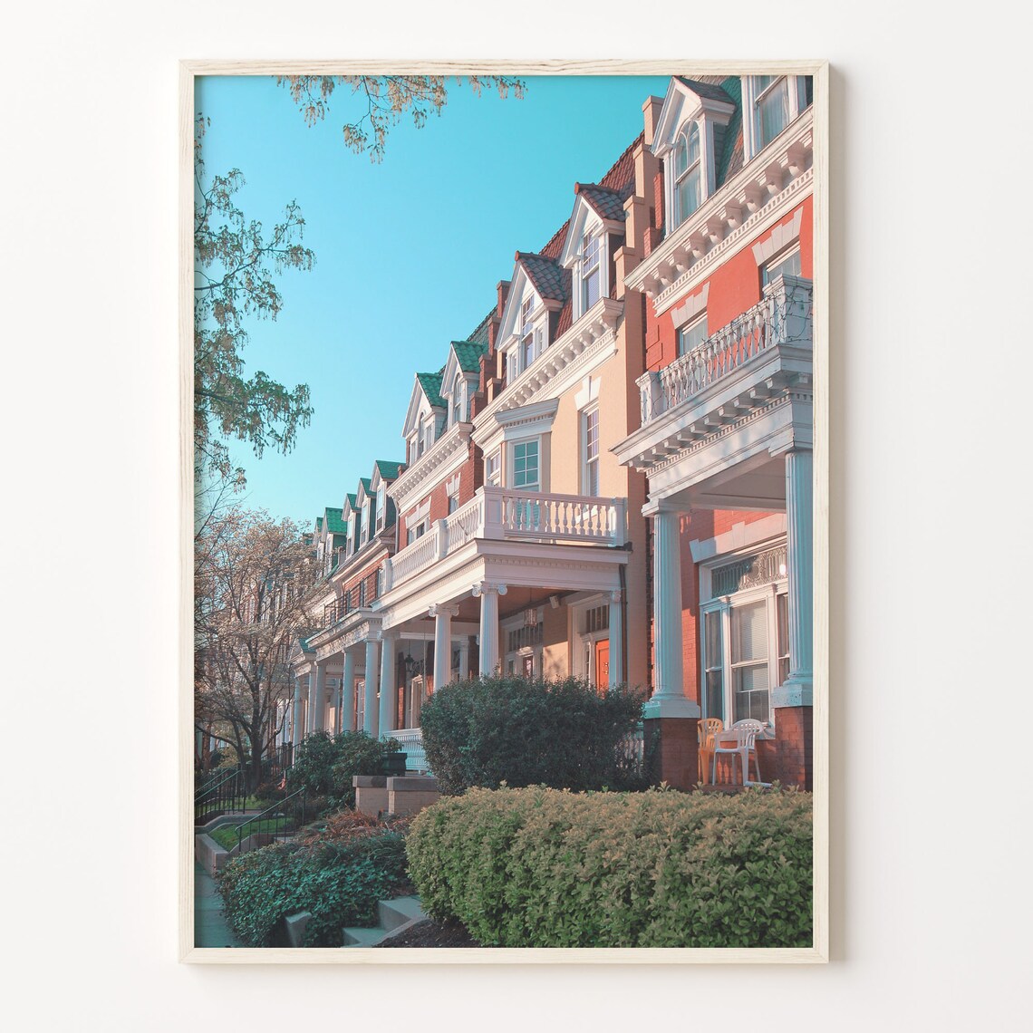 Historic Brick Rowhouse Street With Columned Porches Photo Poster