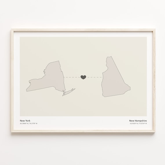 New York New Hampshire Beige Minimalist Heart Connection Map Poster