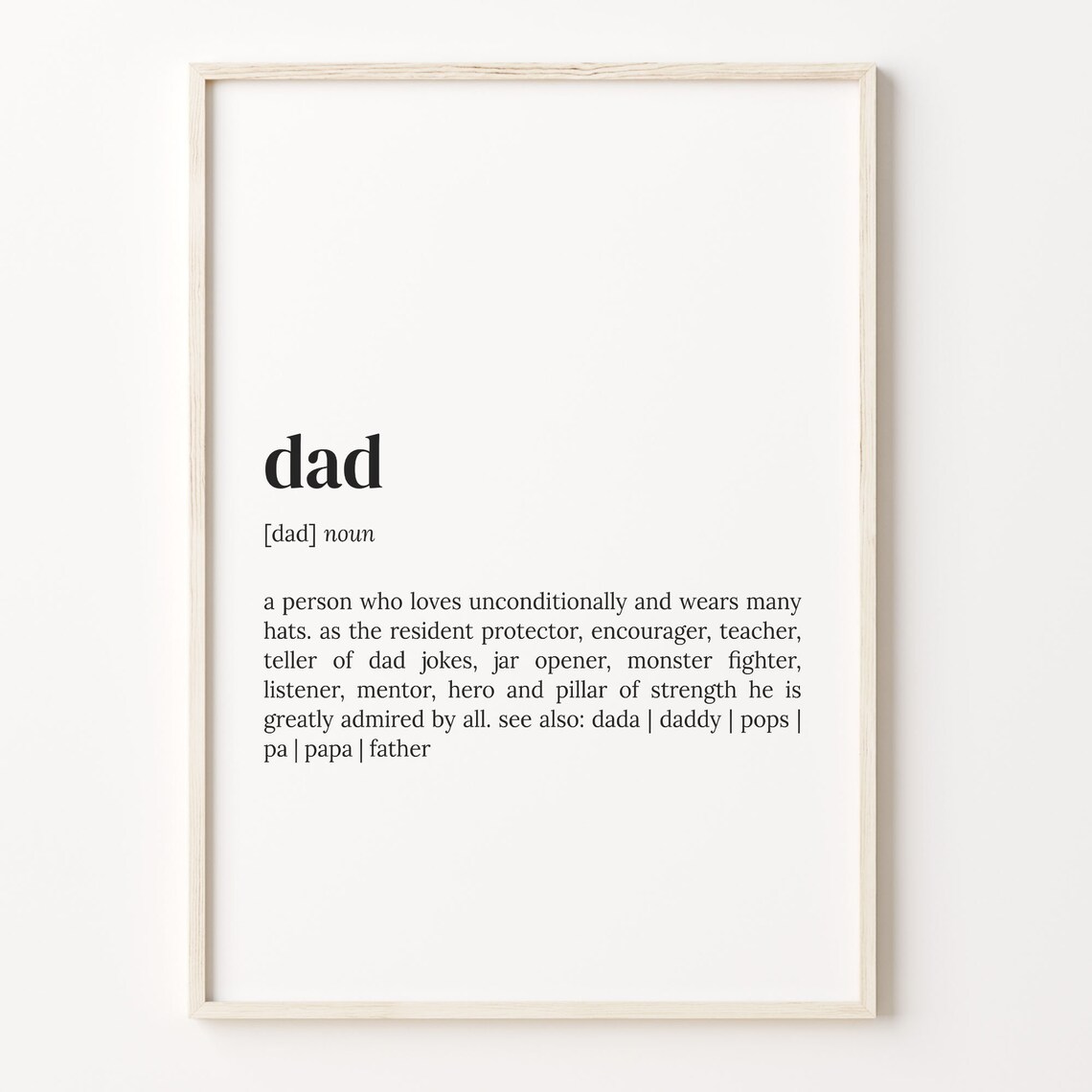 Dad Definition Dictionary Quote Poster, Funny Gift