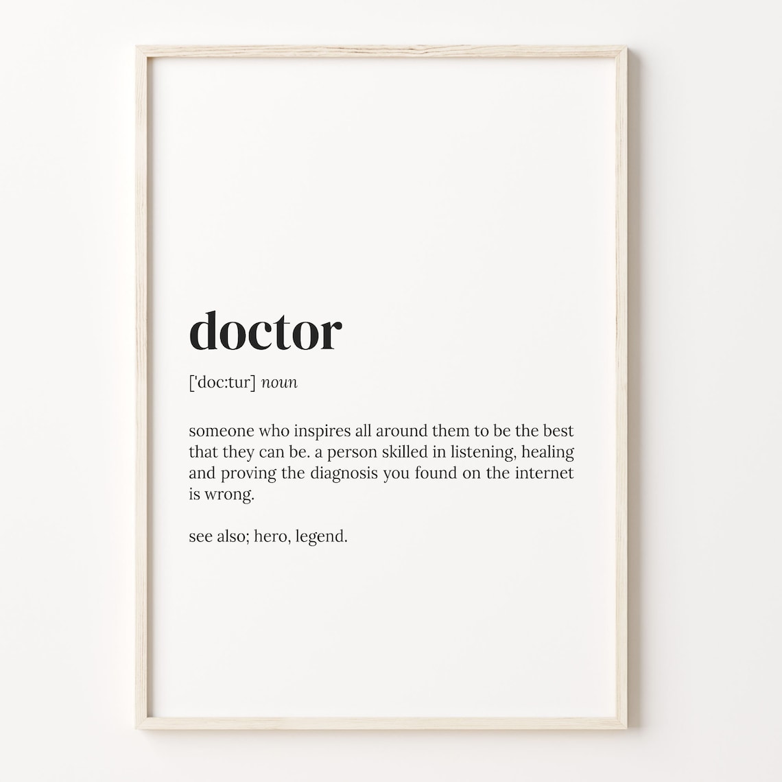 Doctor Dictionary Definition Medical Hero Thank You Gift Wall Art