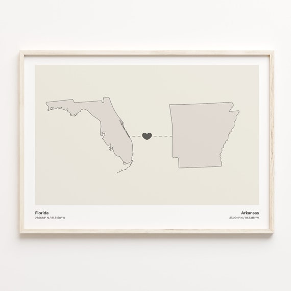 Florida To Arkansas Minimalistic State Connection Map Poster