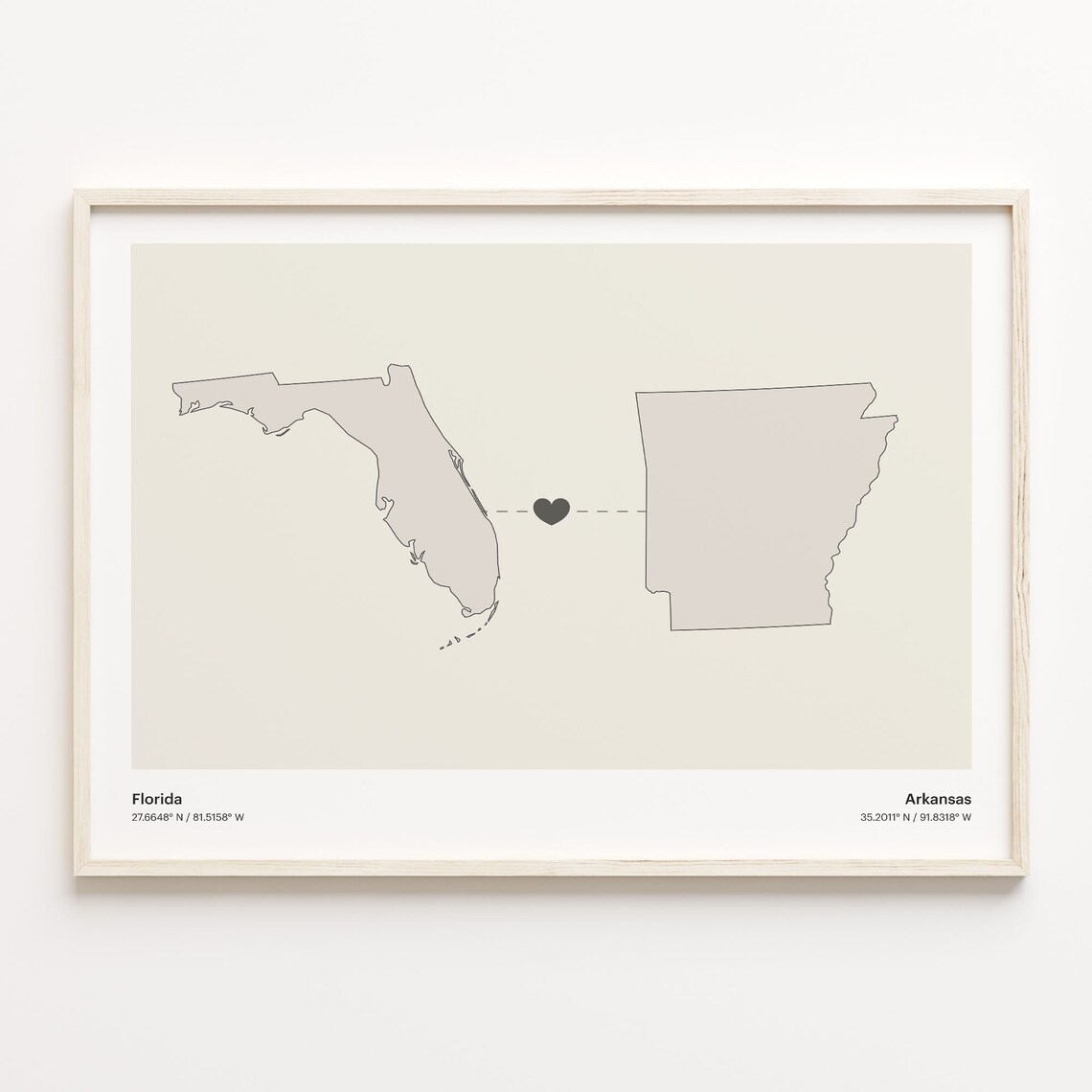 Florida To Arkansas Minimalistic State Connection Map Poster
