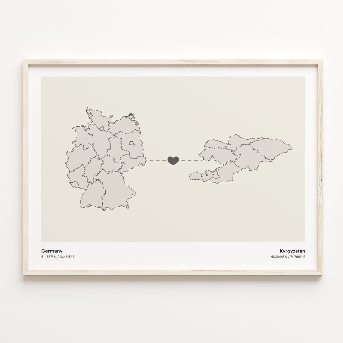 Germany To Kyrgyzstan Minimalistic Heart Love Connection Map Poster
