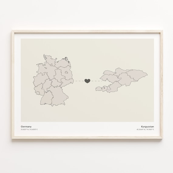 Germany To Kyrgyzstan Minimalistic Heart Love Connection Map Poster