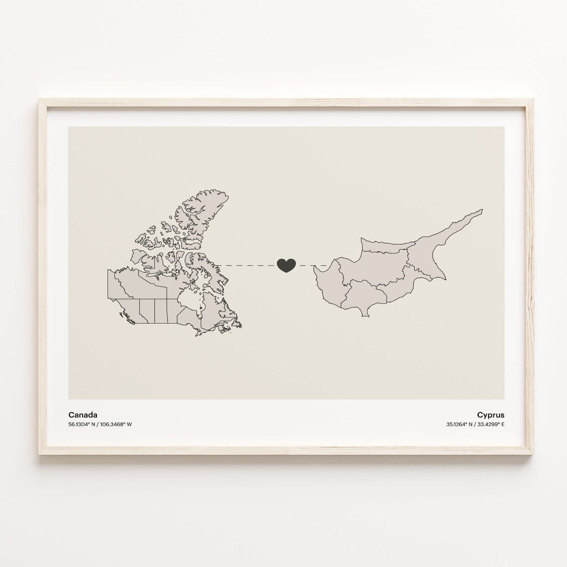 Canada To Cyprus Long Distance Love Minimalist Map Art Poster