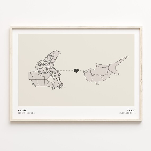 Canada To Cyprus Long Distance Love Minimalist Map Art Poster