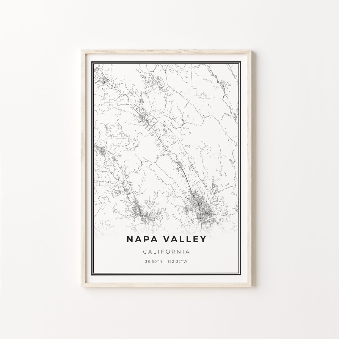 Napa Valley California Minimalist Black and White Map Poster