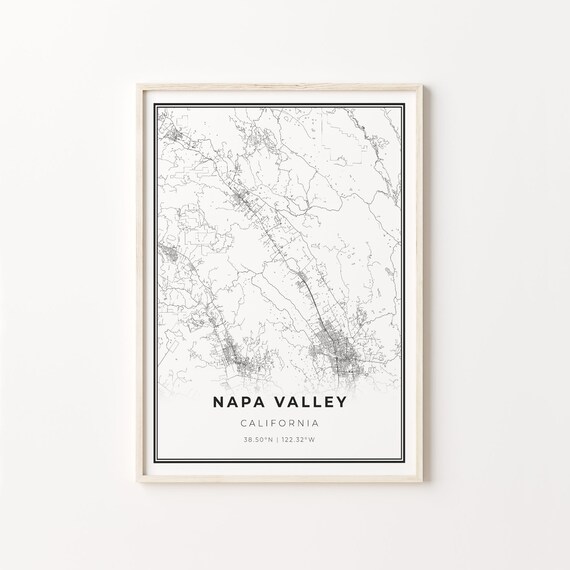 Napa Valley California Minimalist Black and White Map Poster