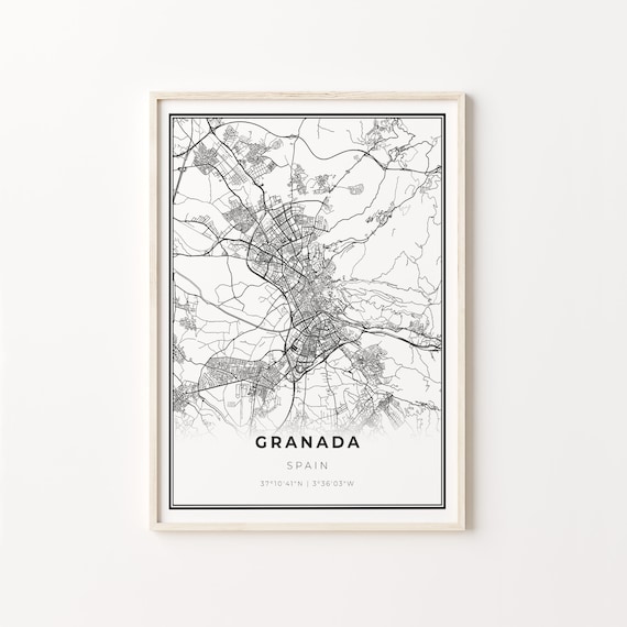 Granada Spain City Map Minimalist Black and White Art Poster