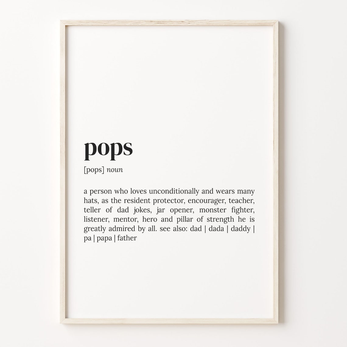 Pops Dictionary Definition Quote Poster Gift for Grandpa Idea