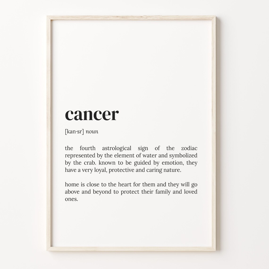 Cancer Definition Dictionary Poster, Zodiac Sign Art Print