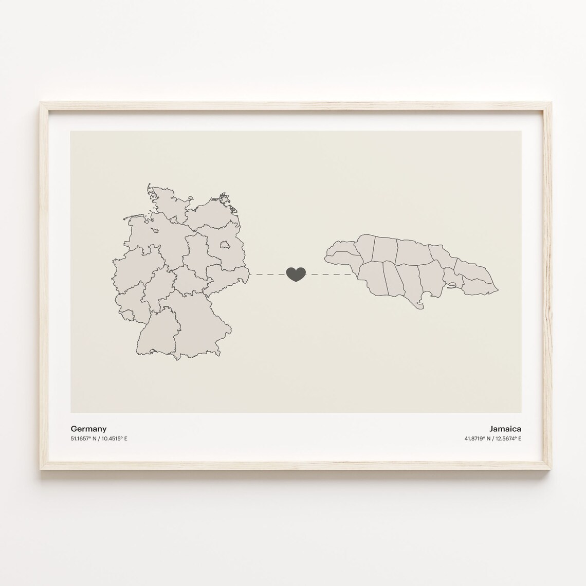Germany To Jamaica Minimalist Connected Maps Love Gift Poster