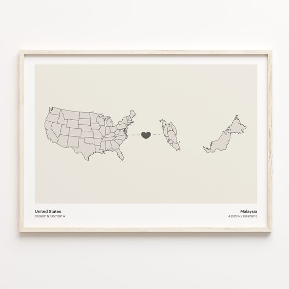 United States to Malaysia Country Connection Map Poster