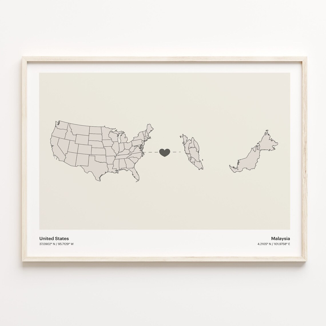 United States to Malaysia Country Connection Map Poster