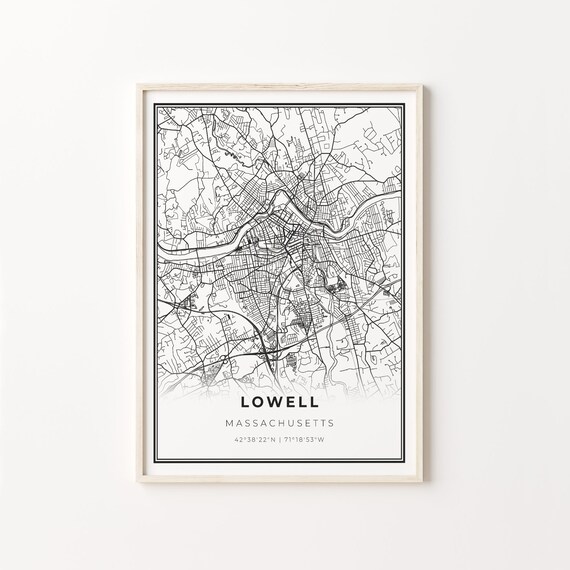 Lowell Massachusetts Minimalist Linework City Street Map Poster