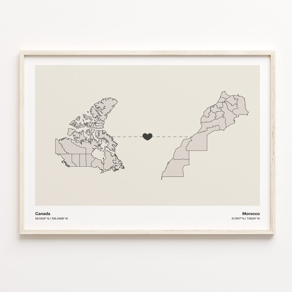 Canada To Morocco Minimalist Love Connection Map Travel Poster