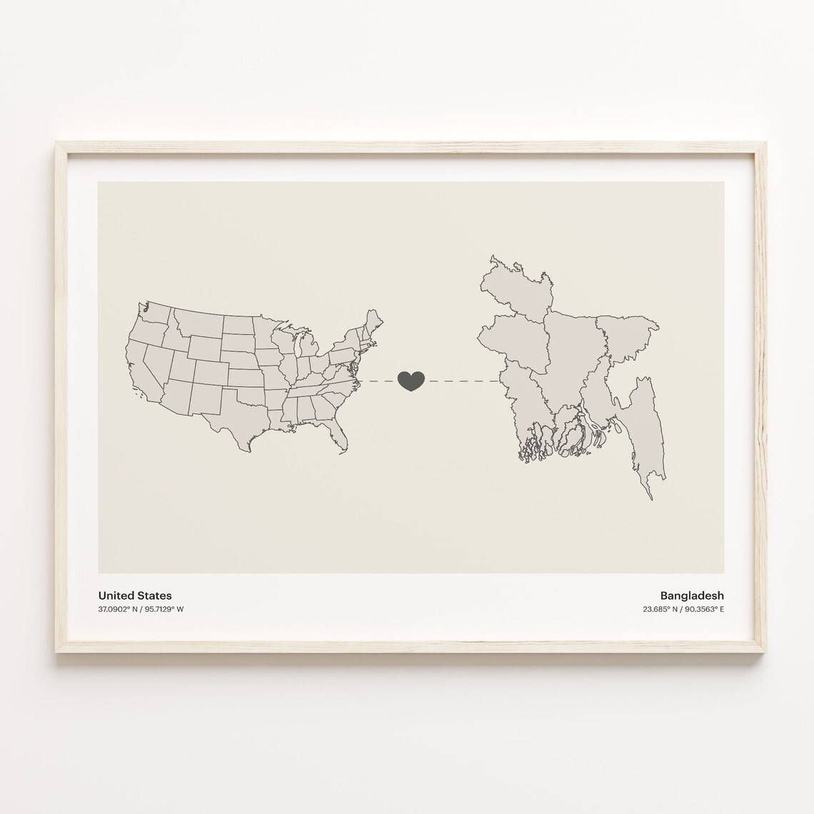 United States To Bangladesh Print Bangladeshi Gift Minimalistic Country Connection Map Poster Usa Wall Art Moving Overseas C2114