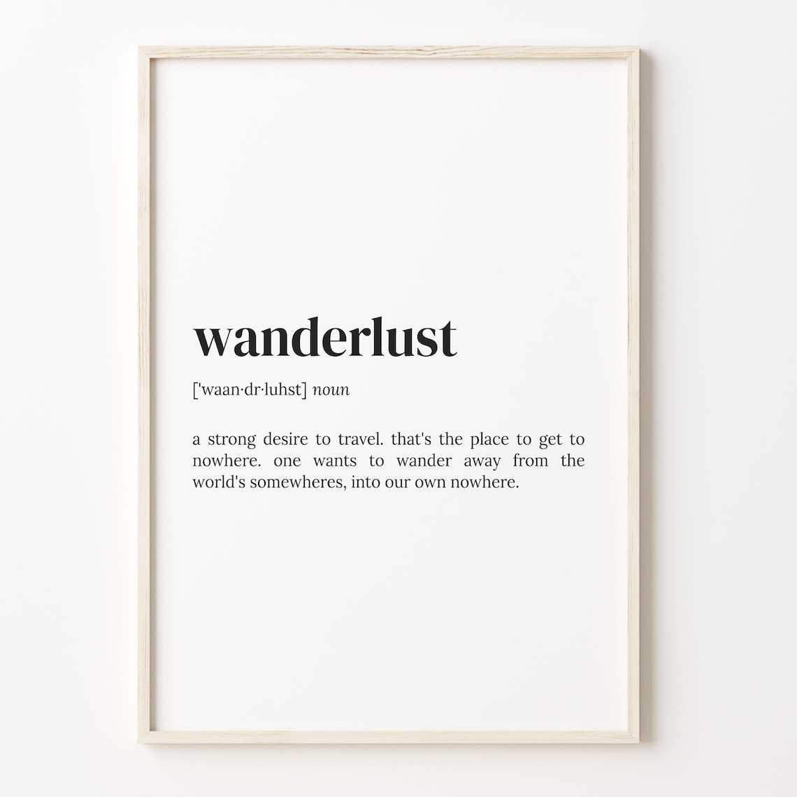 Wanderlust Definition Print, Dictionary Poster Art