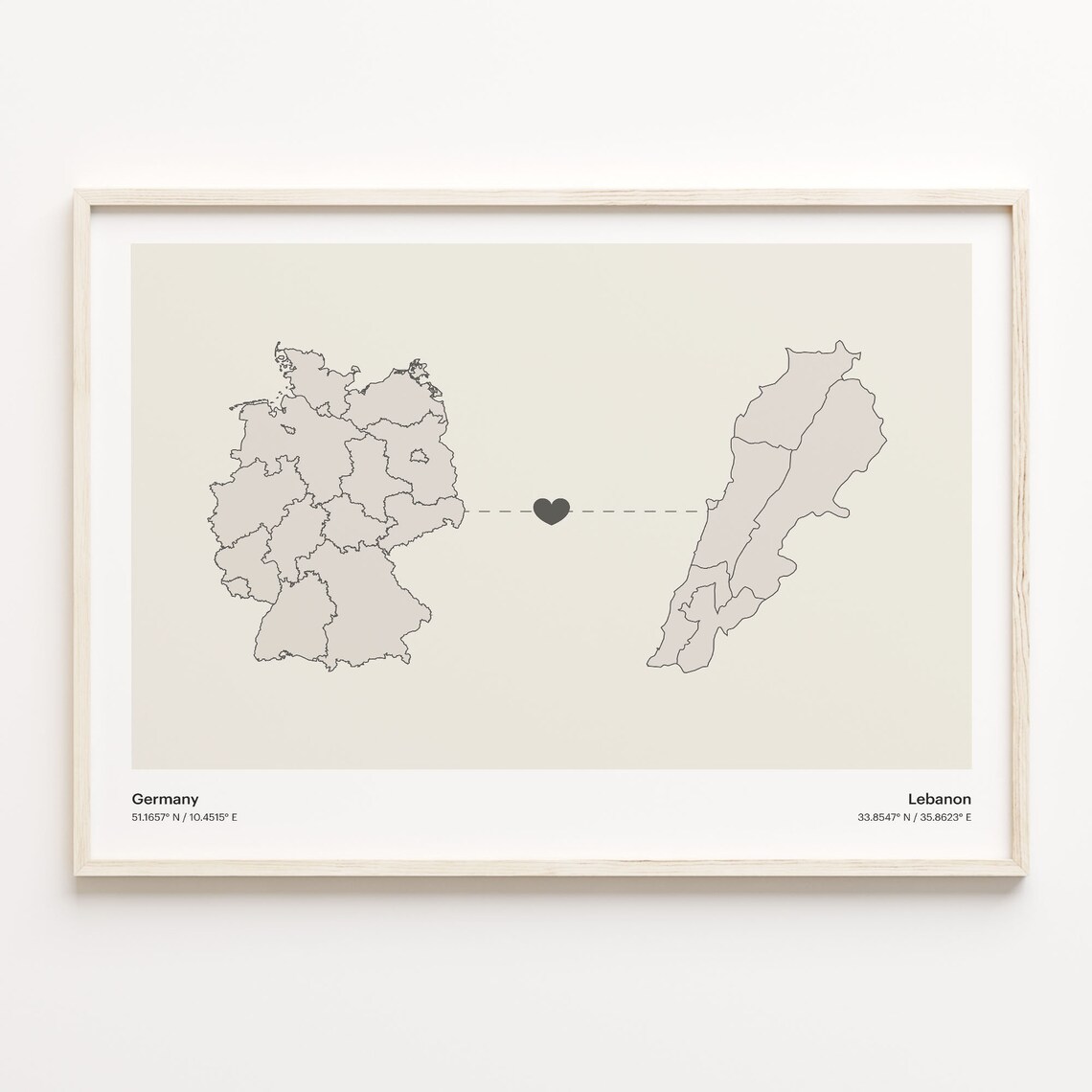 Germany To Lebanon Minimal Heart Country Connection Map Poster