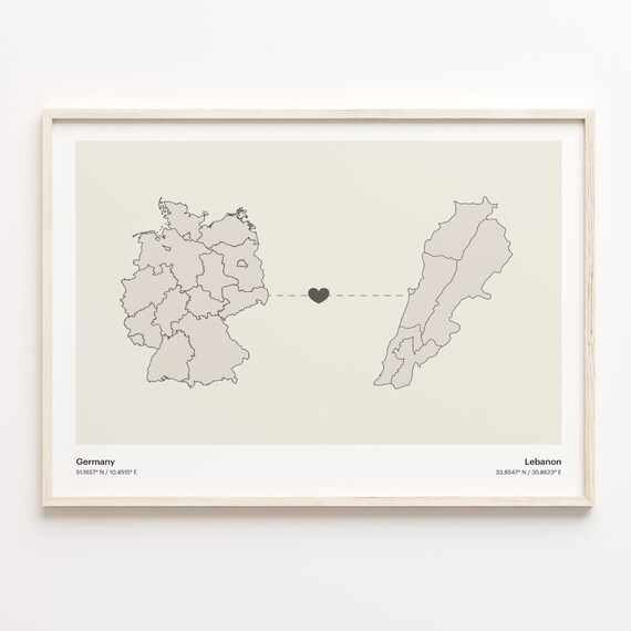 Germany To Lebanon Minimal Heart Country Connection Map Poster