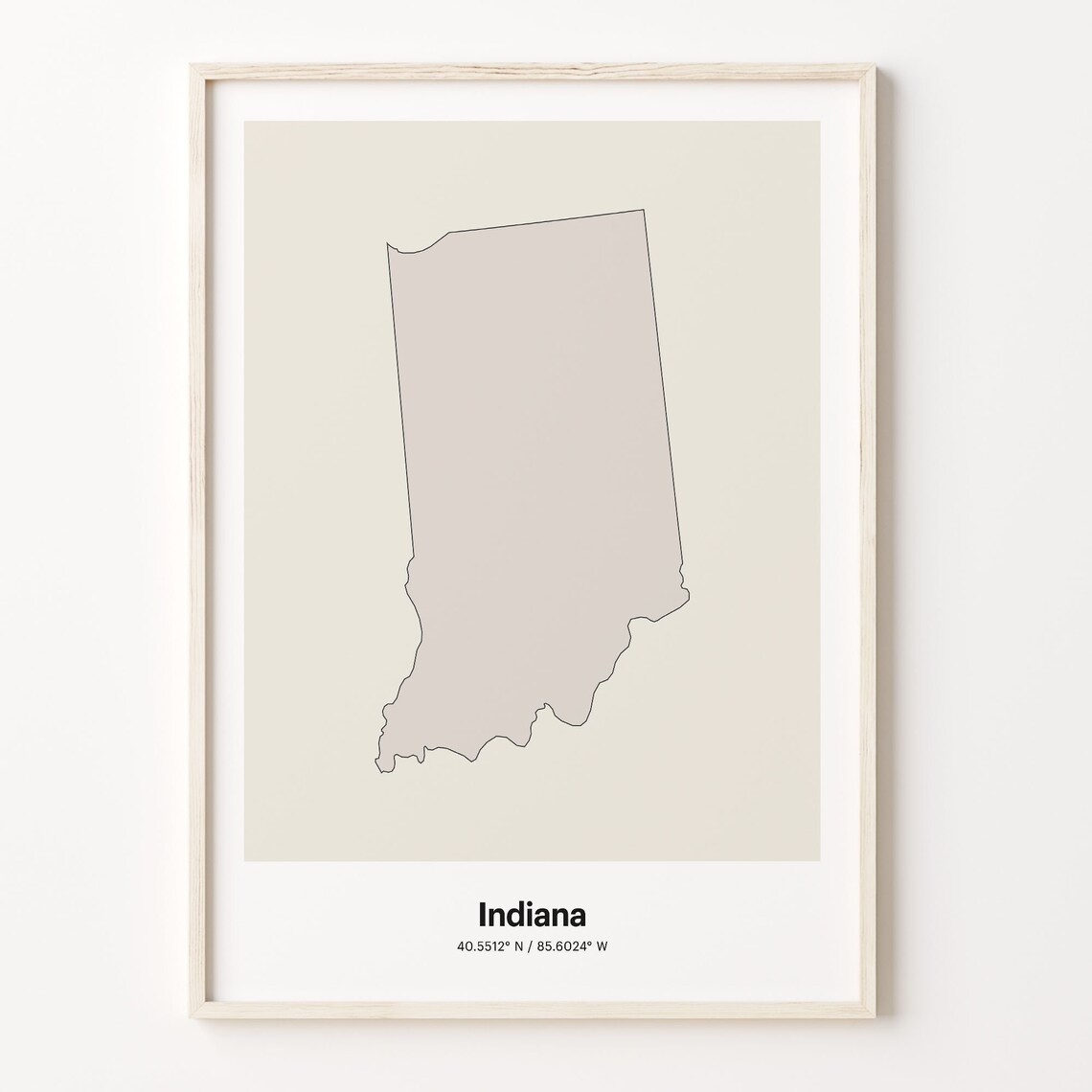 Indiana Minimalist Map Poster With Printed Coordinates Neutral Home Decor