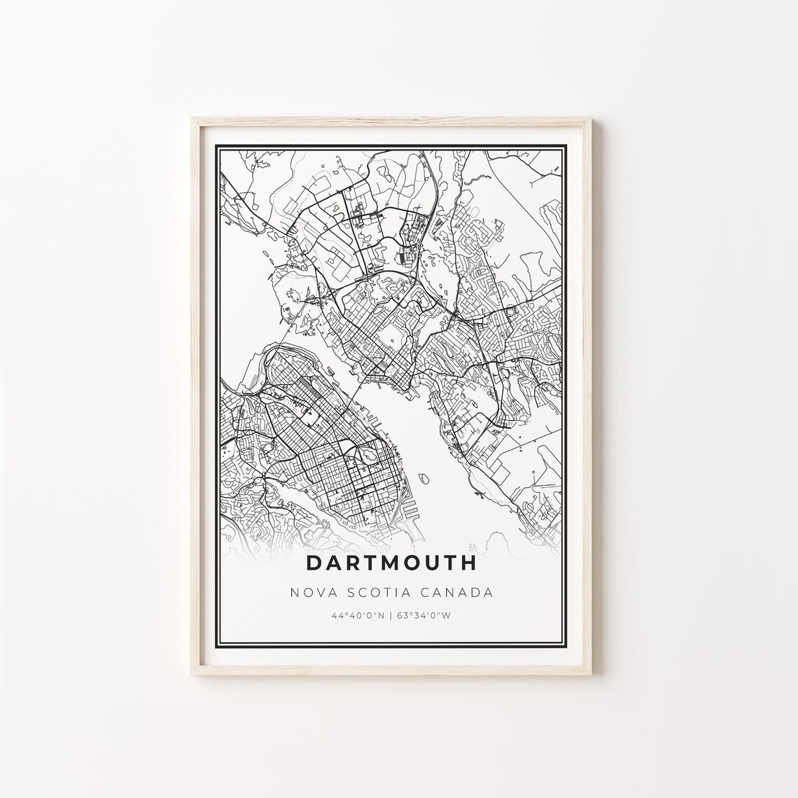 Dartmouth Nova Scotia Minimalist Black White City Street Map Art Poster