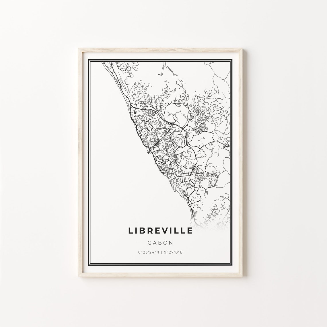 Libreville Gabon Black and White Minimalist City Street Map Poster