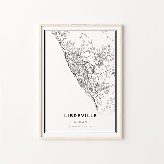 Libreville Gabon Black and White Minimalist City Street Map Poster