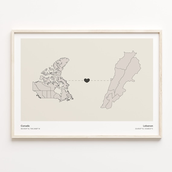 Canada To Lebanon Long Distance Love Minimalist Map Art Poster