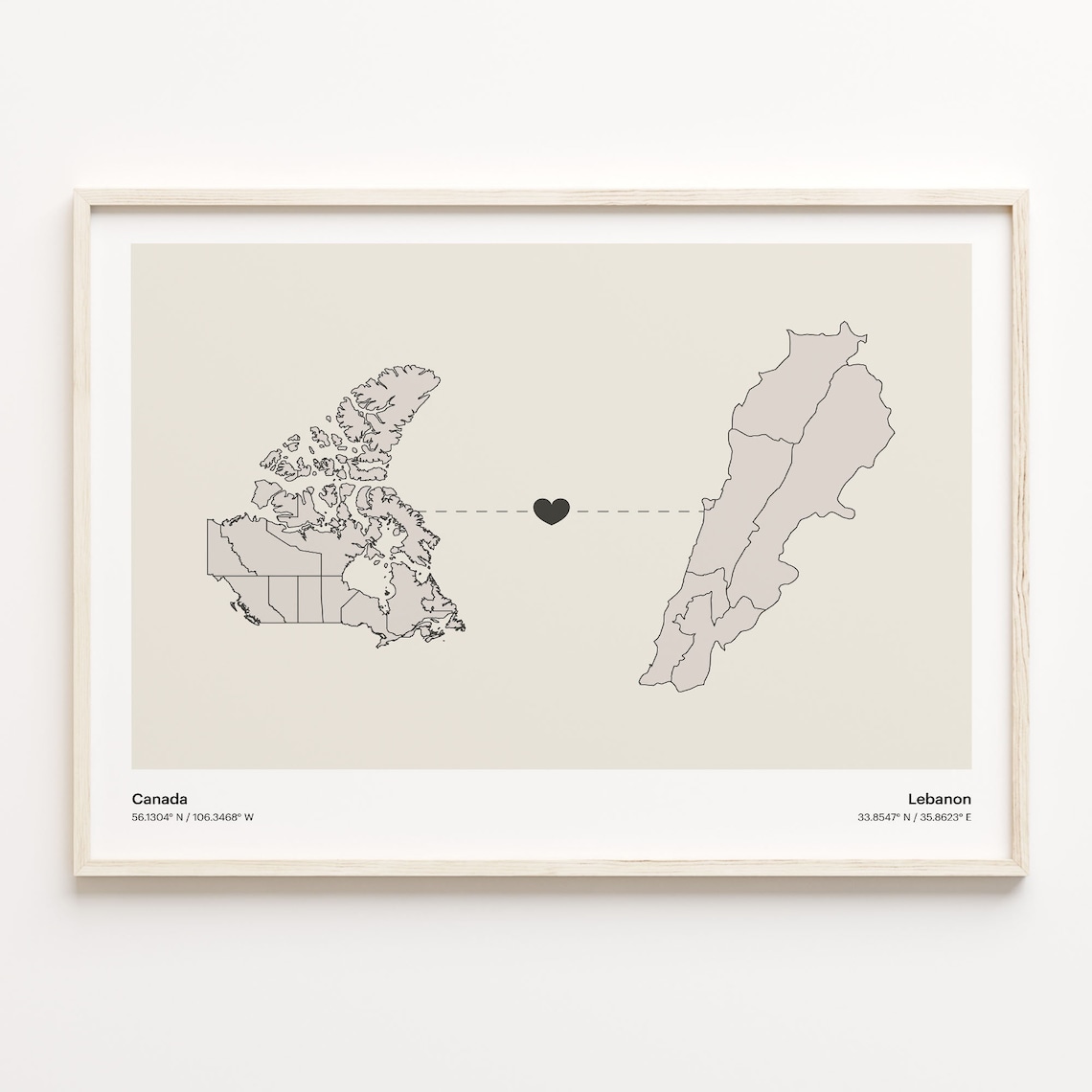Canada To Lebanon Long Distance Love Minimalist Map Art Poster