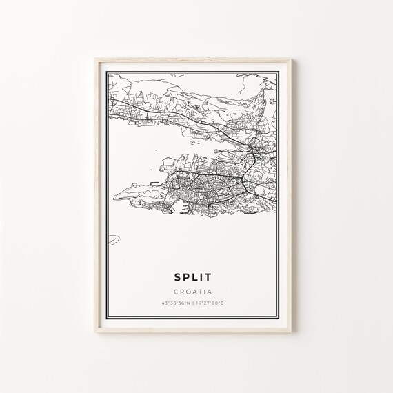 Split Croatia Modern Minimalist Black Line City Map Wall Art