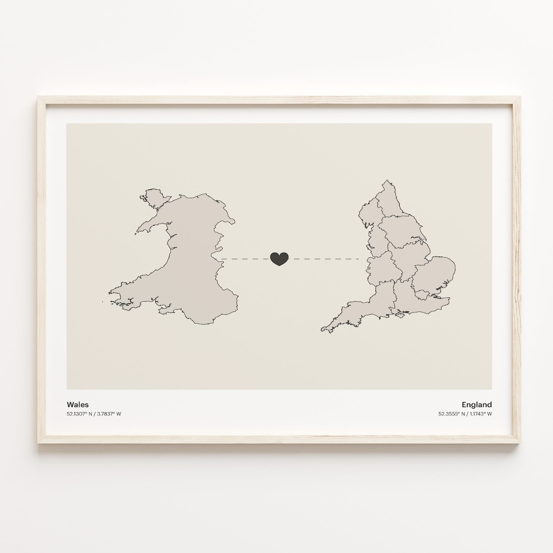 Wales And England Long Distance Love Minimalist Heart Map Poster