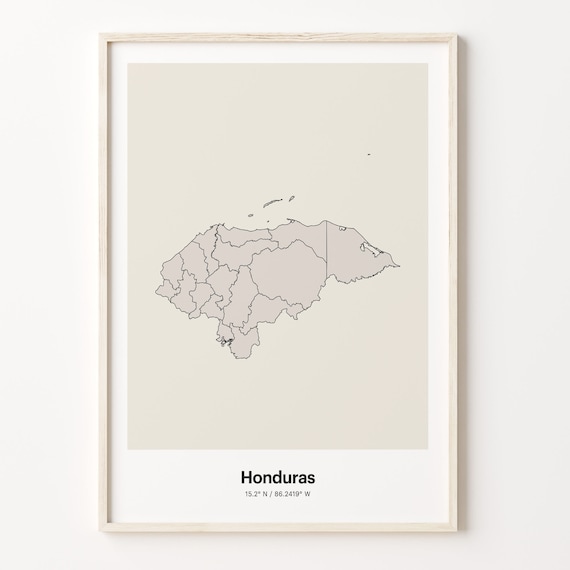 Honduras Minimalist Country Map With Coordinates Line Art Poster