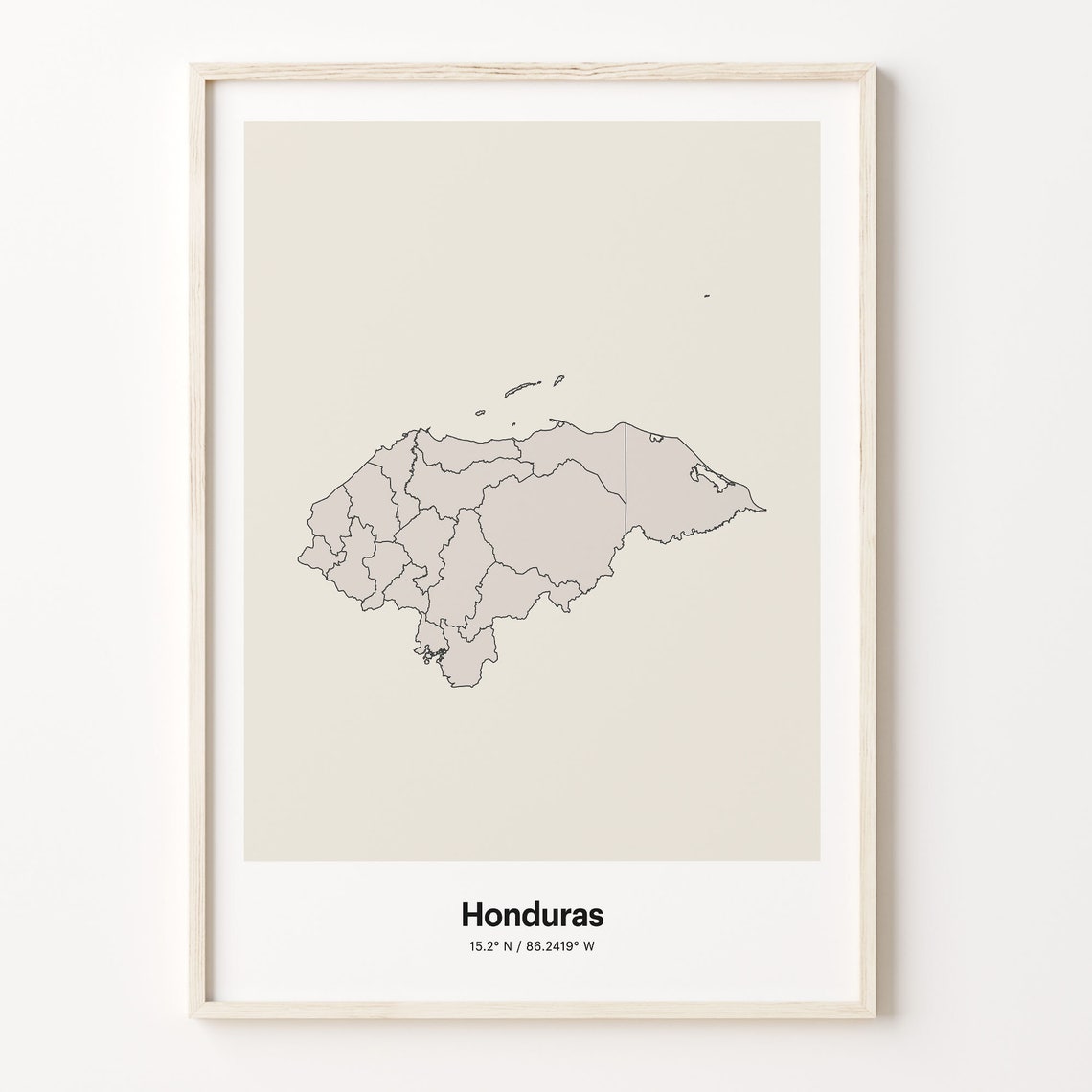 Honduras Minimalist Country Map With Coordinates Line Art Poster