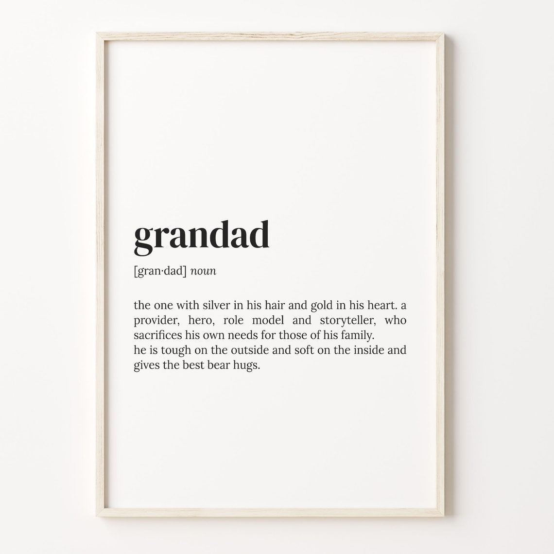 Grandad Dictionary Definition Poster Heartfelt Gift for Grandfather